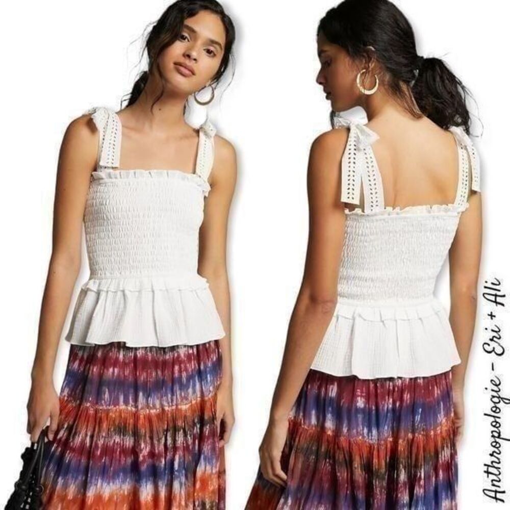 NWT Anthropologie Eri + Ali Eyelet Boho Peplum Tank Size XL